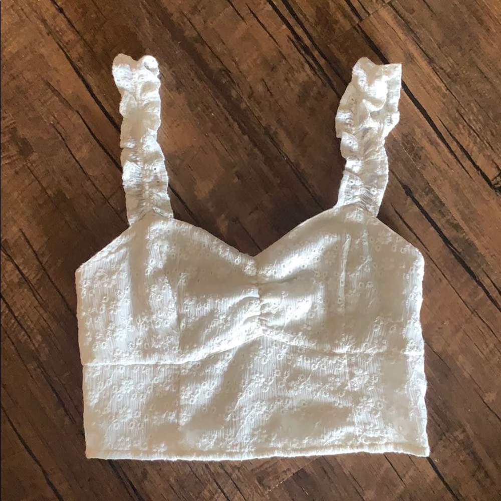 Abercrombie and Fitch White Ruffle Crop Top